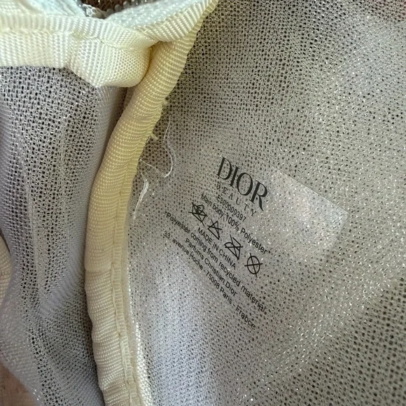 Dior Cream Round Cosmetic Pouch with Pink & Gold Butterfly Embroidery - Picture 3 of 10